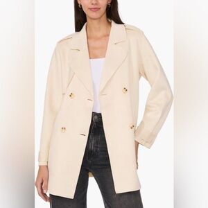 Vince Camuto Cream Women's Double Breasted Faux Suede Short Trench Coat size XL